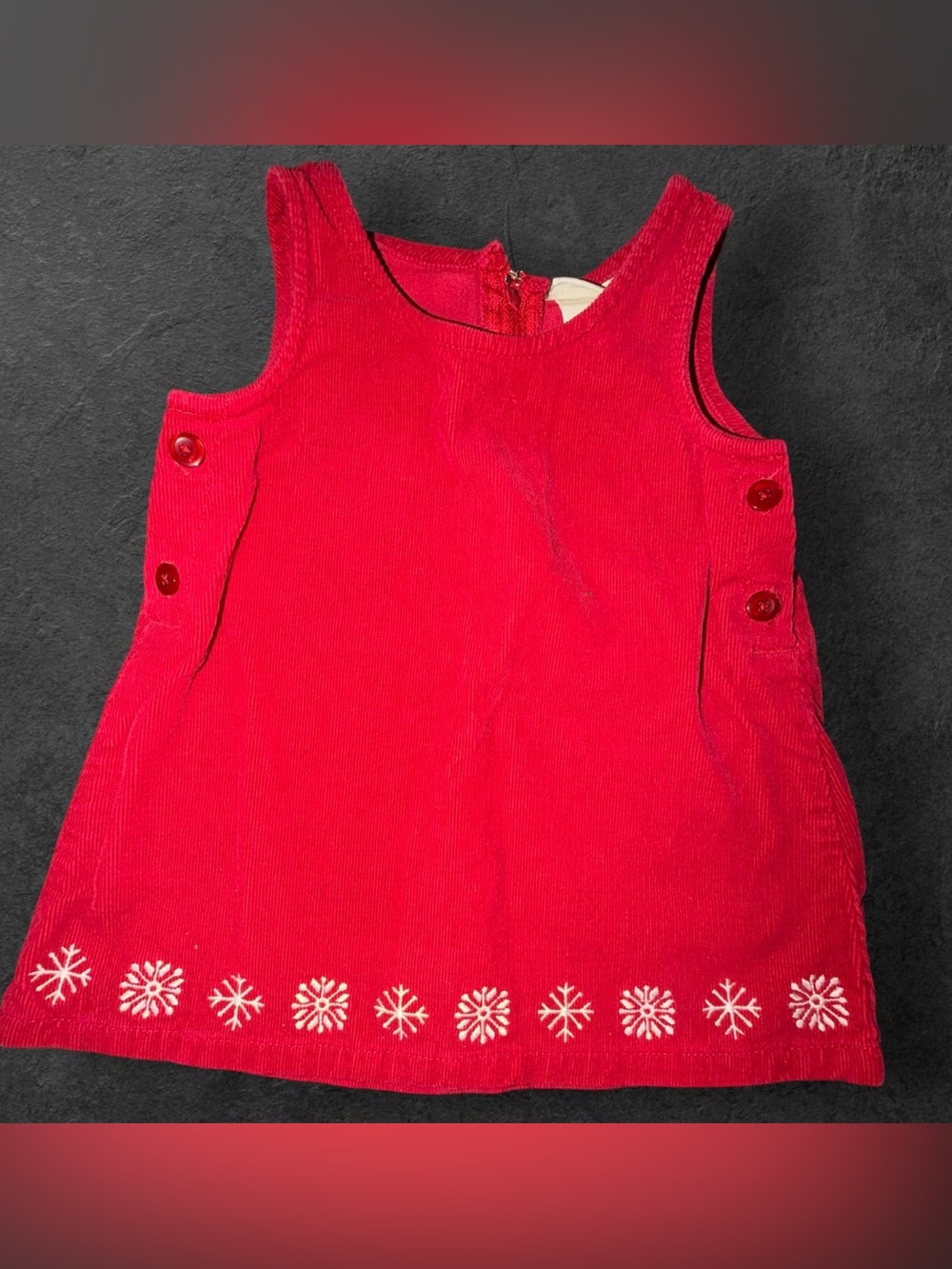 Vintage L.L.Bean Infant Red Corduroy Snowflake Jumper Dress 3-6M